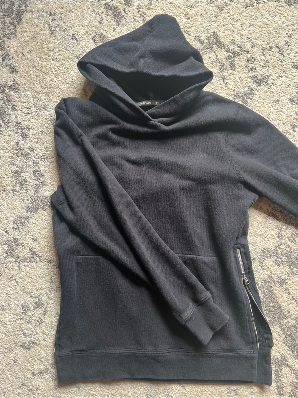 John Elliott Villain Black Crewneck Hooded Sweater